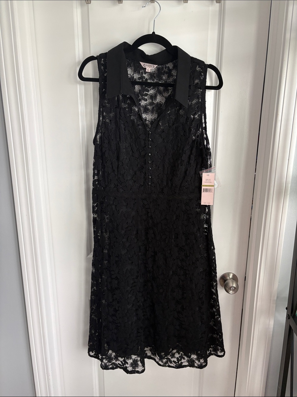 Nanette Lepore Black Sleeveless Lace Midi Dress with Collar